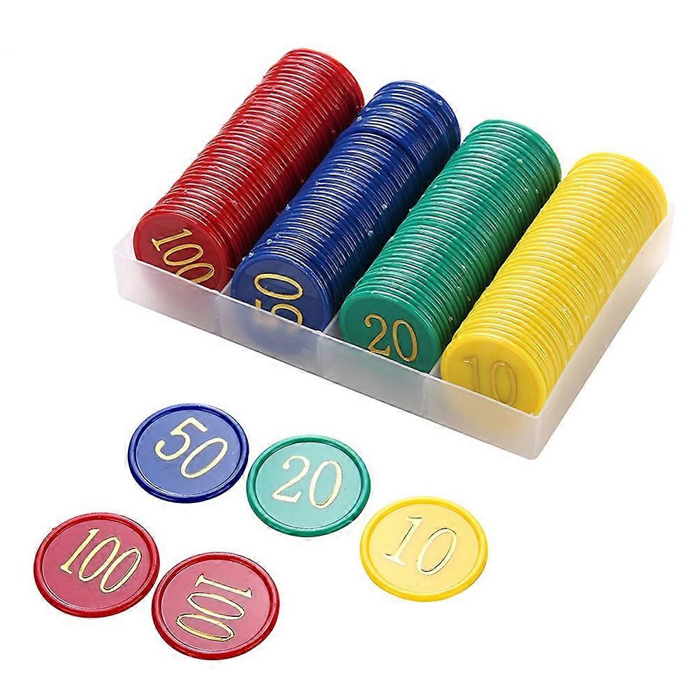 Chip Supplies with 160 Opaque Plastic Stacking Chips for Game Counters in 4 Colors Red Yellow Green Blue