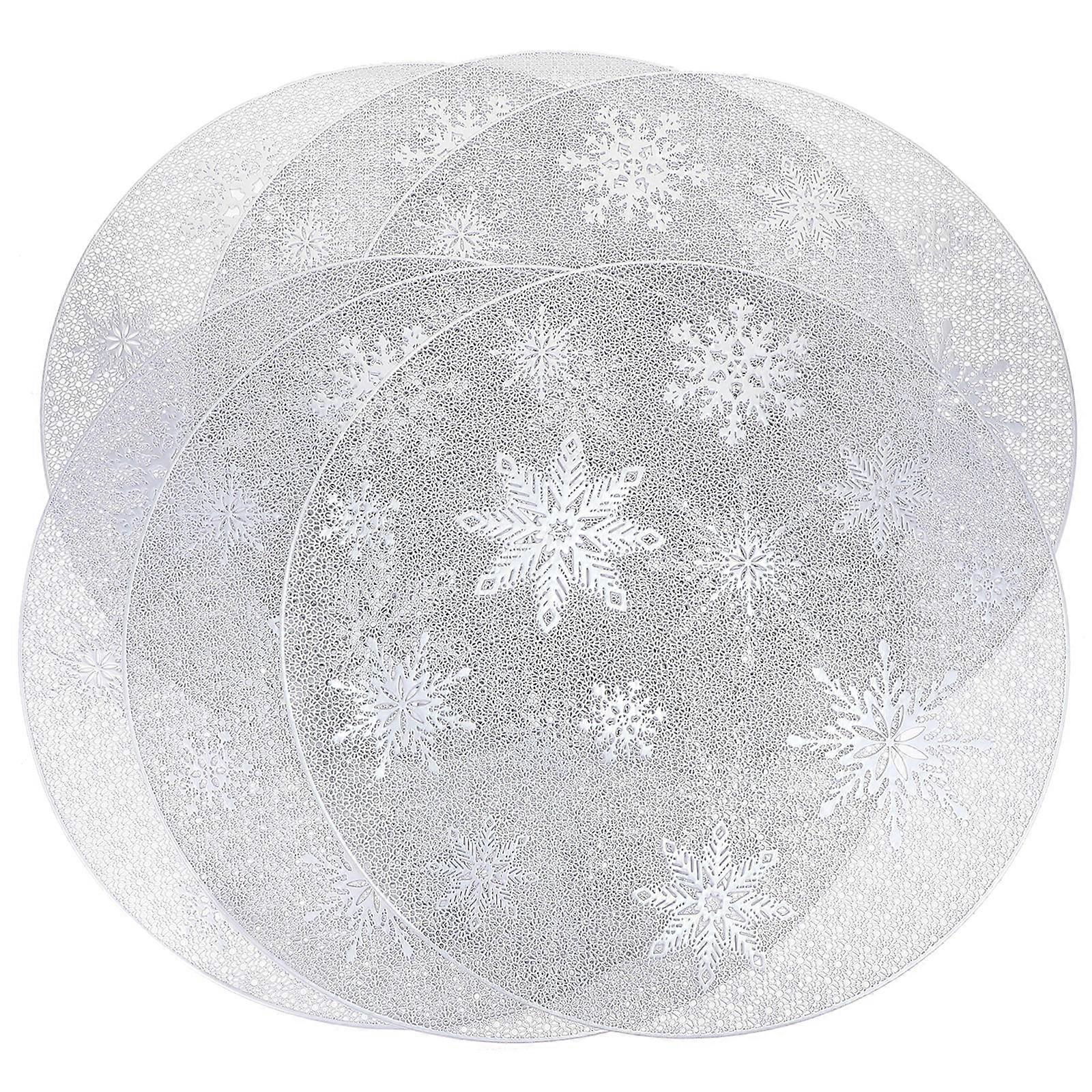 Table Placemats Heat Insulation Snowflake Round Pattern for Silver Pvc Protect from Stains 6Pcs