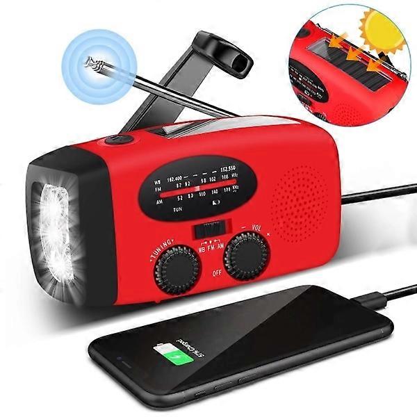 Solar Crank Radio, Flashlight and 2000mAh Power Bank – Red