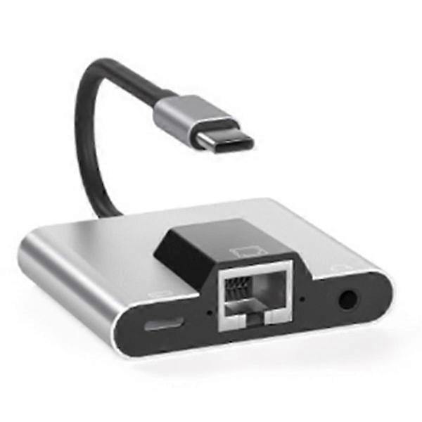 WJTG Type-C to Ethernet LAN Network Adapter Hub USB C to 3.5mm Audio PD Fast Charging Docking Station for Laptop Mobile PhoneJ GS.
