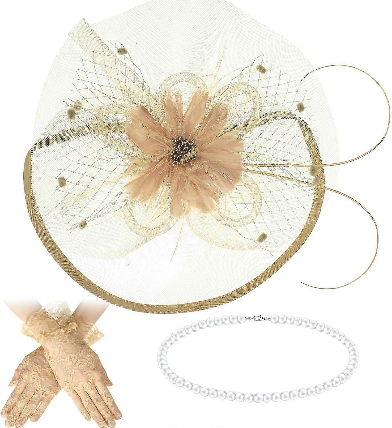 3 Pieces Fascinators Hats for Women Tea Party Hat Feathers Veil Mesh Hat Lace