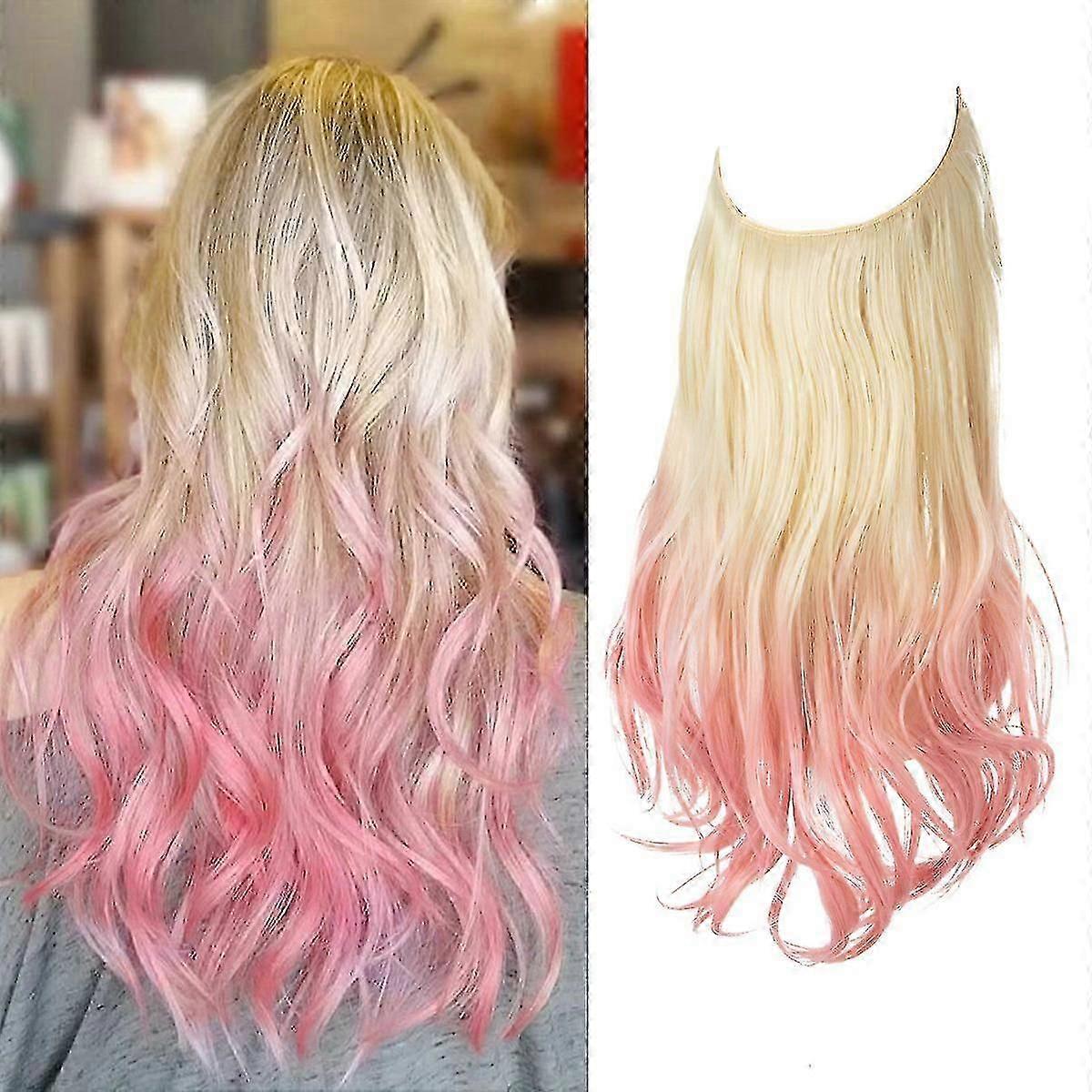 Bandeau réglable Extensions de cheveux filaires invisibles mettre en évidence un postiche synthétique bouclé long pour les femmes 613TPink