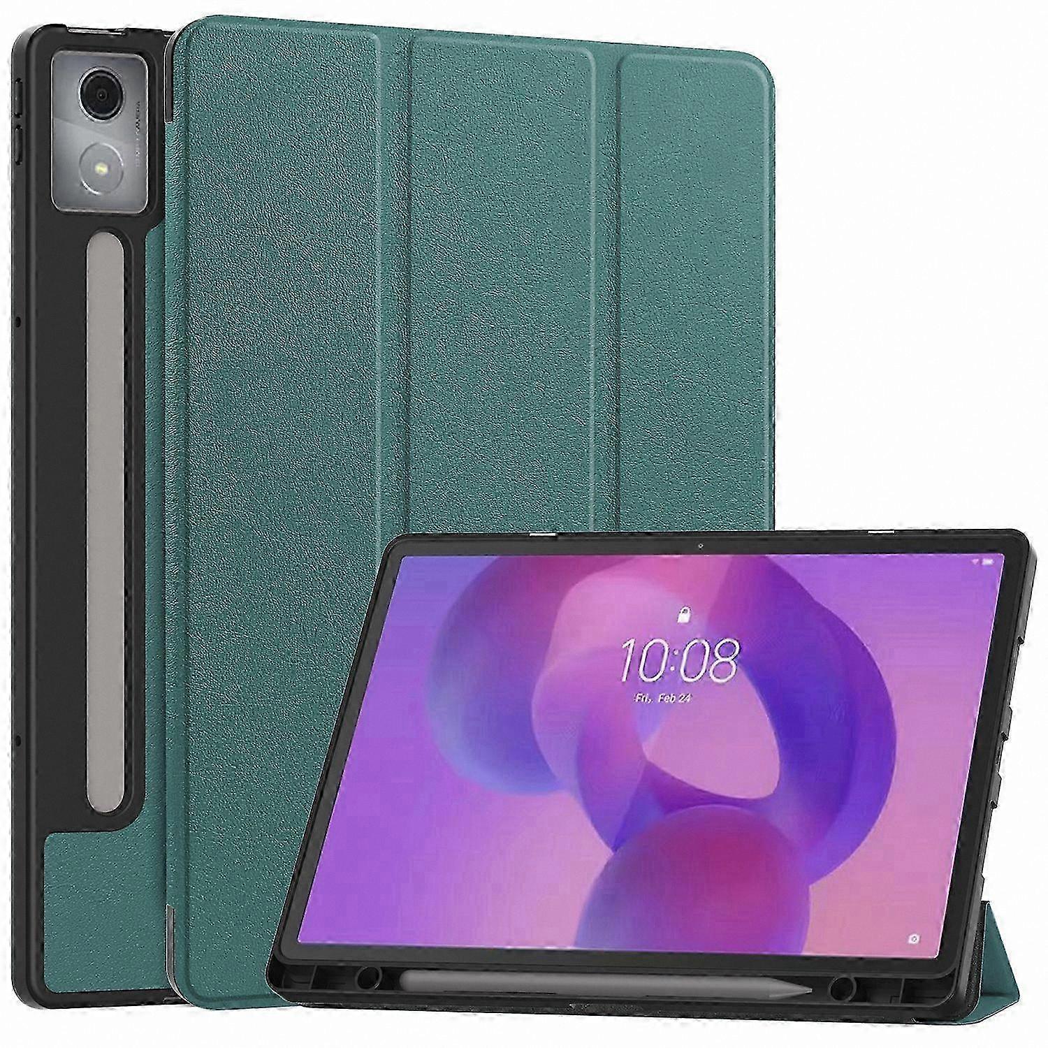 Tri-Fold Stand Leather Tablet Case with Pen Holder for PC Tablets - Grey