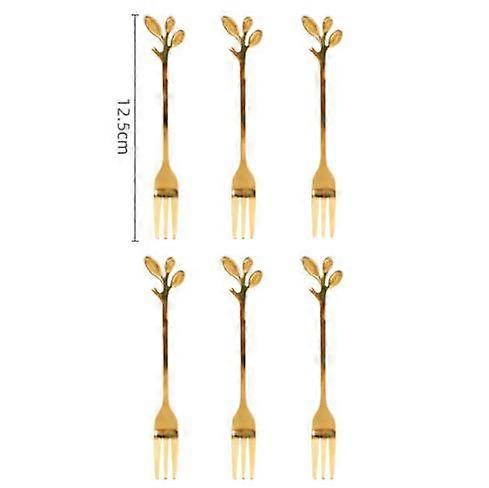 6Pcs Stainless Steel Flatware Fruit Fork Dinnerware Tableware Leaf Shape|Forks