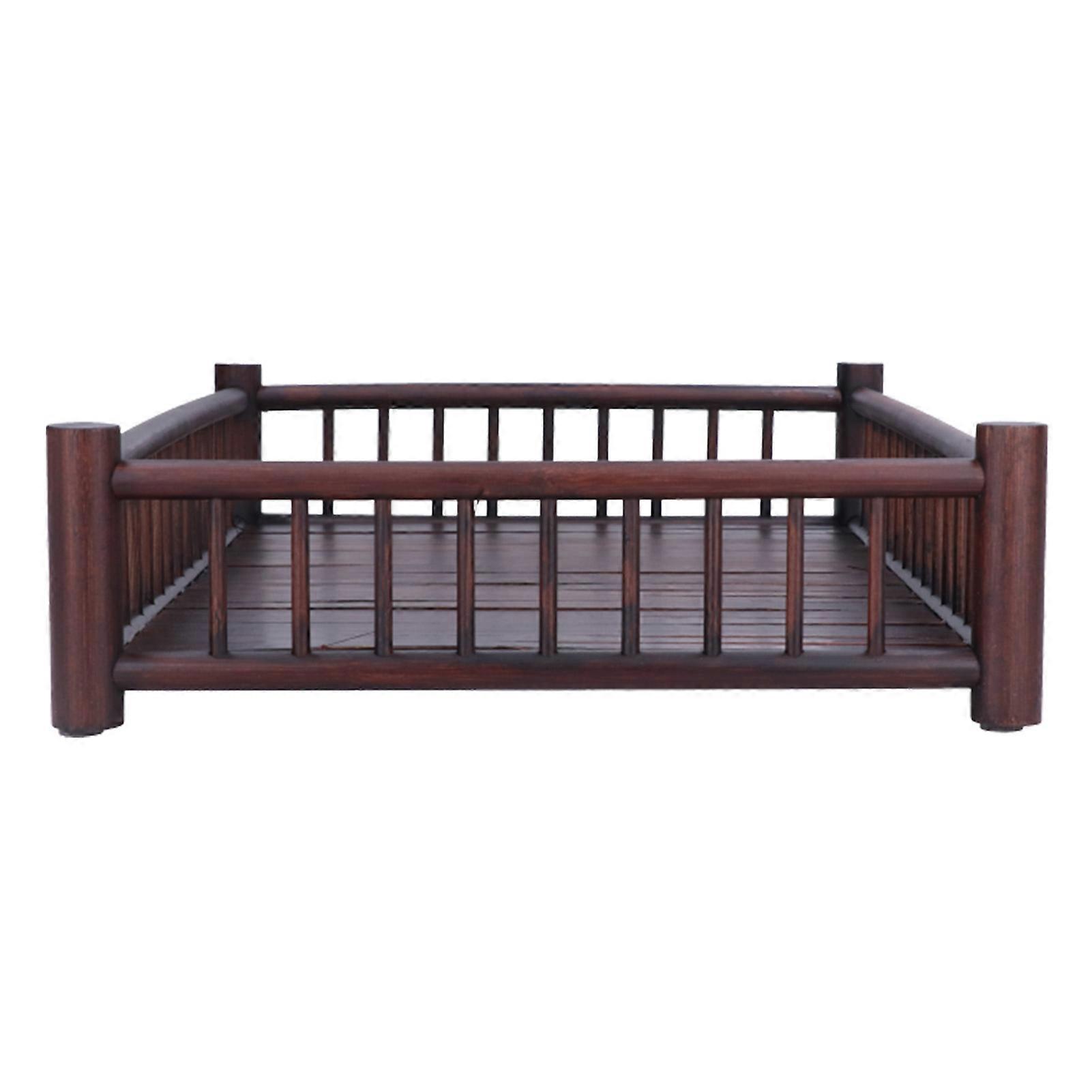 Rectangular Bamboo Tea Tray 43x30x9.3cm Dark Brown Saucer