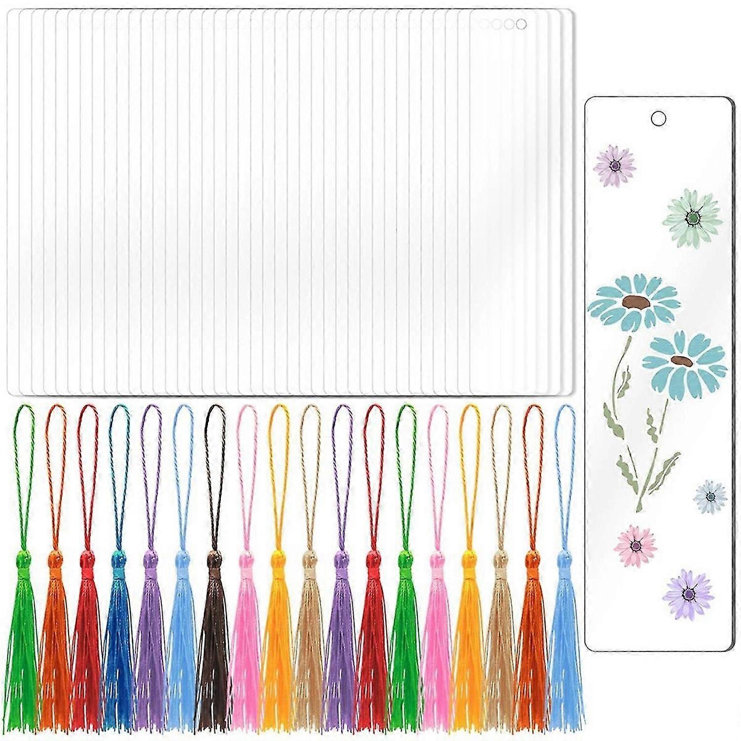40PCS Acrylic Bookmarks Blanks with 40 PCS Colorful Tassels,DIY Clear Bookmark Bulk for Crafts Hangi