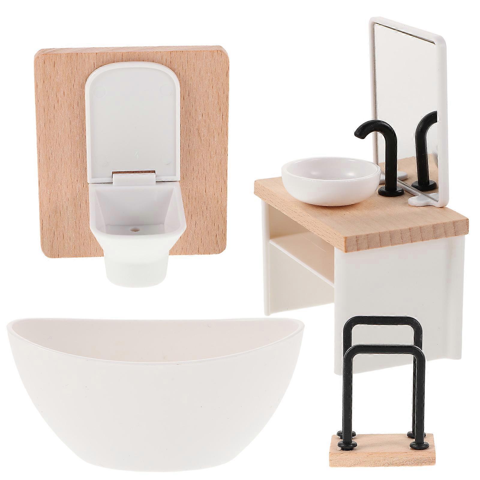 Dollhouse Bathroom Sink 3Sets with Cabinets for Miniature Furniture Collecting