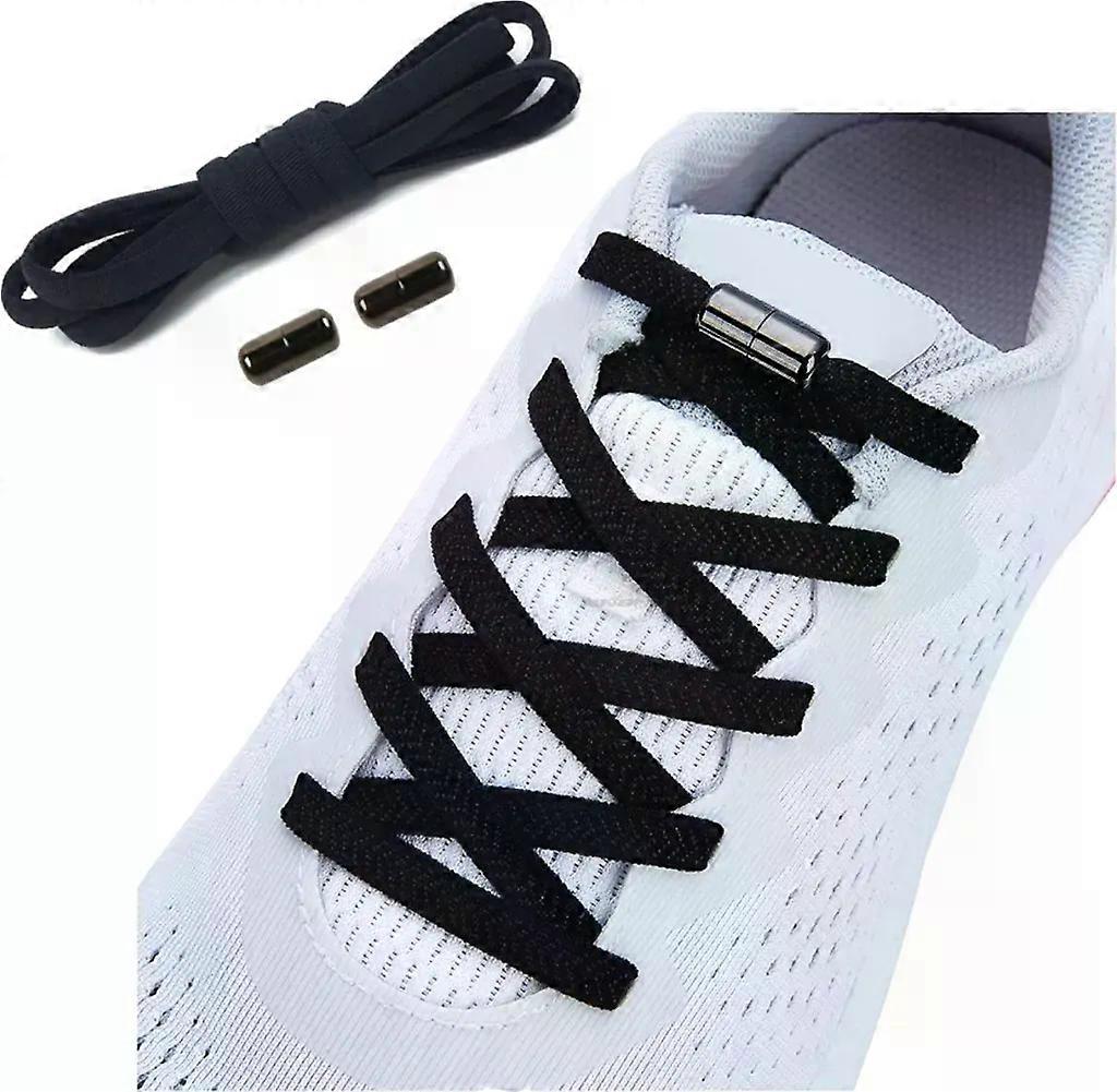 1 pair of black elastic shoelaces without tying - Flat elastic shoelaces with