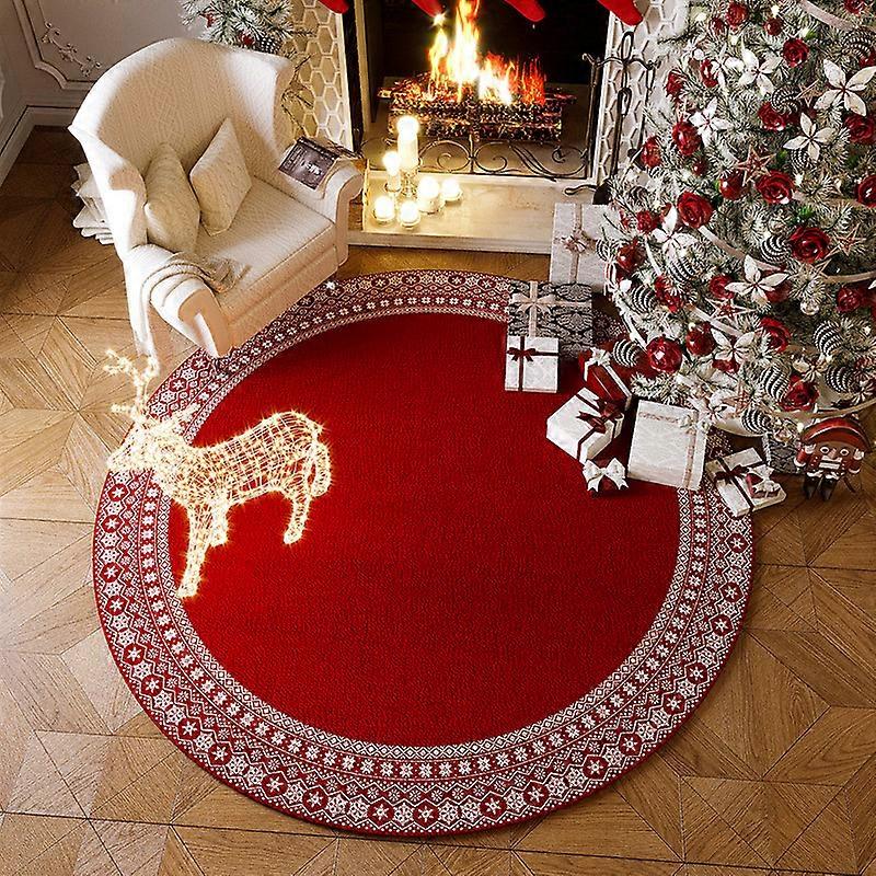 100x100cm Christmas Tree Skirt Velvet Faux Fur with Wreath Bell Design