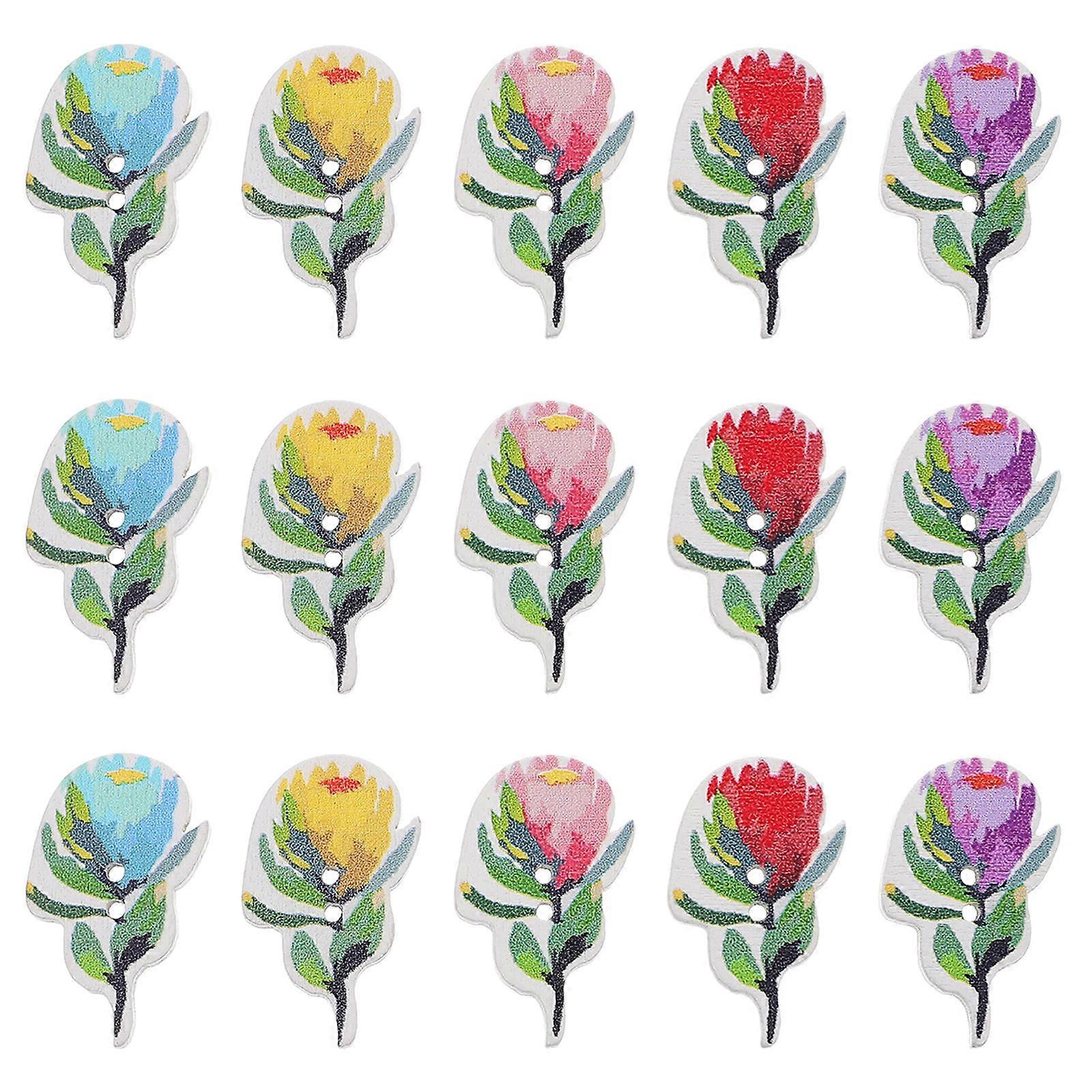 Wood Buttons Sewing Rose Flower Buttons for Decorative Use 100Pcs