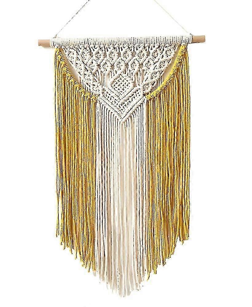 Macrame Wall Hanging Tapestry Hand-Woven Bohemian Style Yellow Cotton Rope Tapestries for Gifts