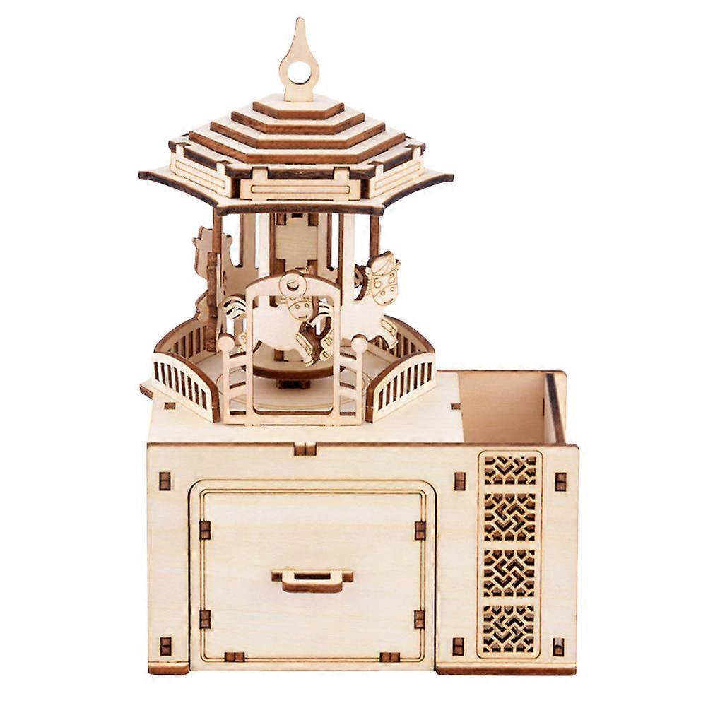 Merry-Go-Round Puzzle Wooden Toy for Decoration Use 1Set DIY Assembly