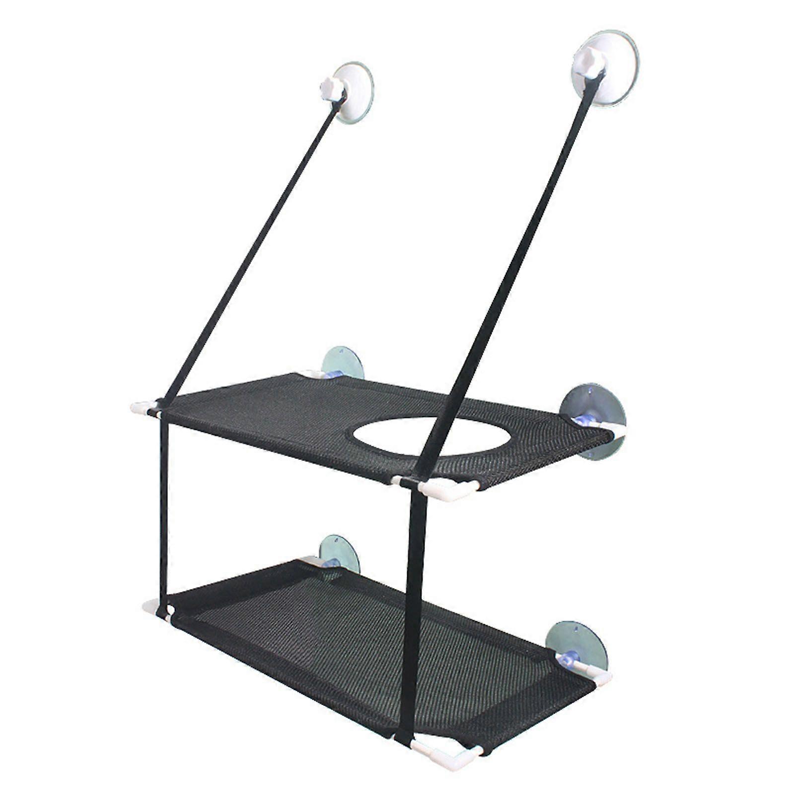 Cat Hammock Double Layer Hanging Installation Strong Suction Cup Soft Cat Window Perch Resting Seat Black