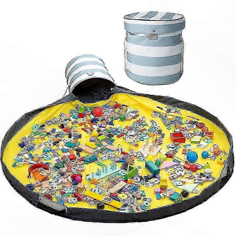 Children's Portable Toy Storage Mat with Drawstring - Three-Layer EVA Design in Blue and White Pattern