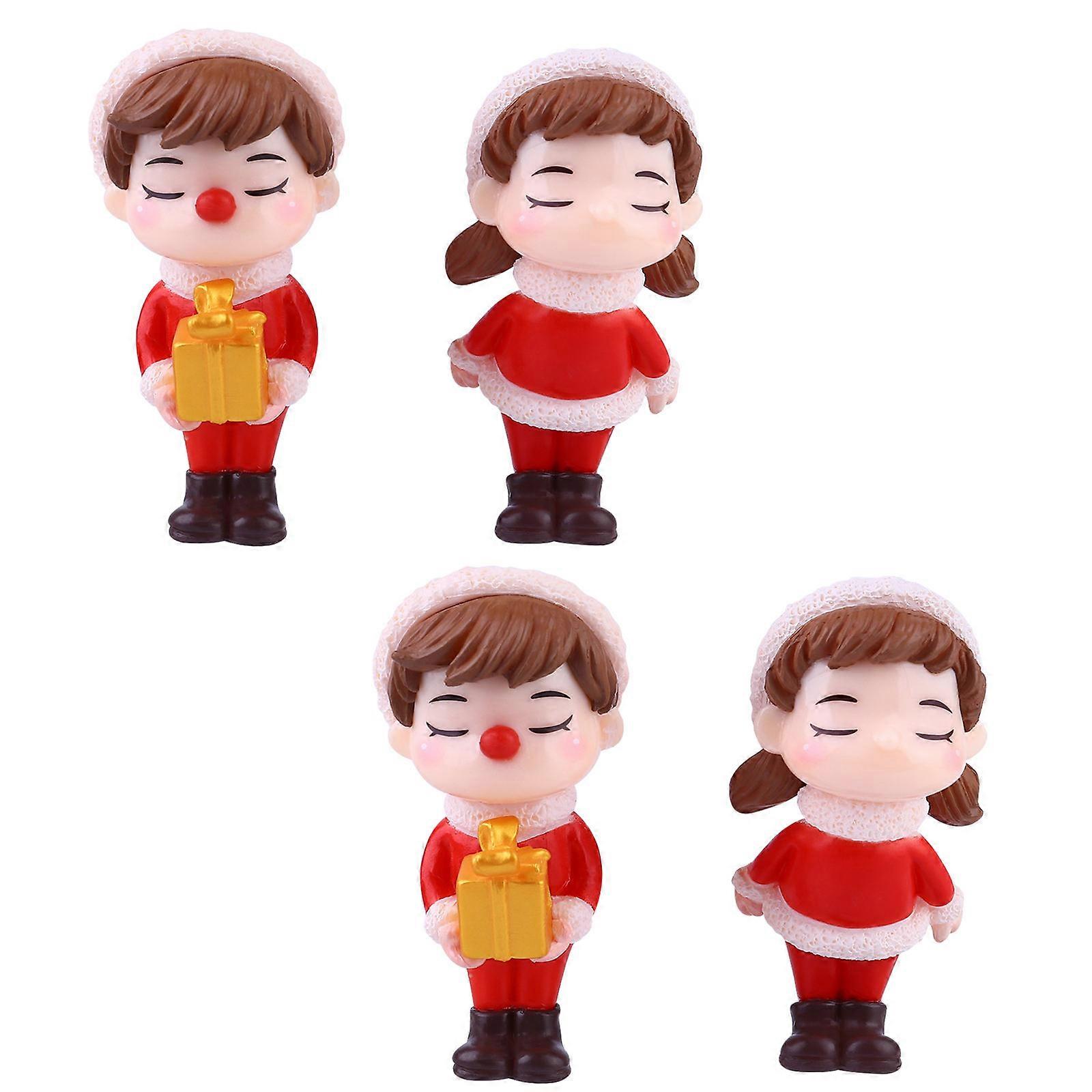 8 Pcs Miniature Christmas Resin Ornament Adorable Couples Desktop Decor For Fairy Tale In Red Color And Unique Style