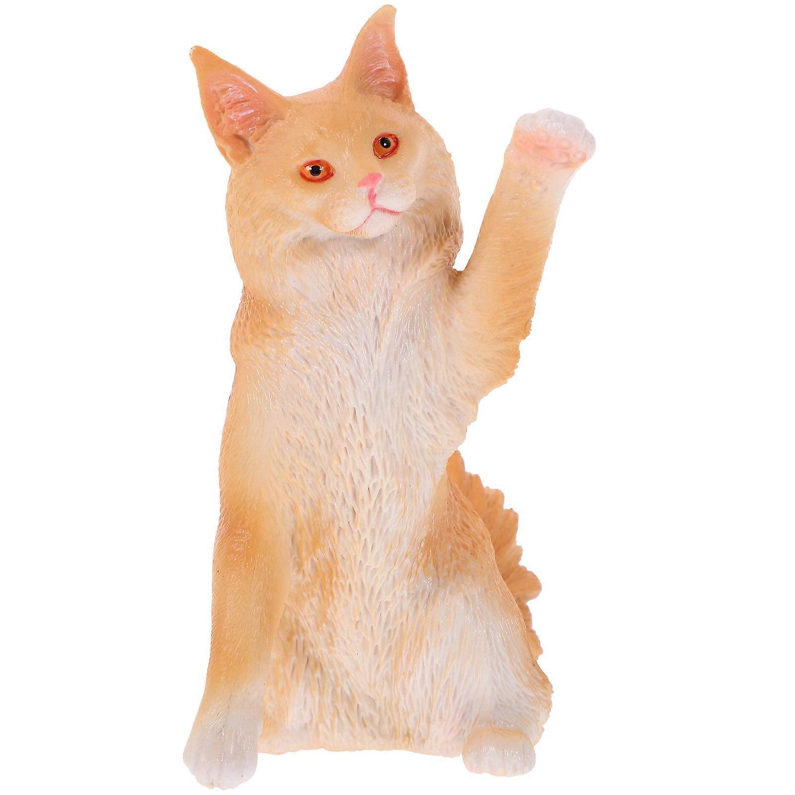 Small Light Yellow Cat Toy Plastic Model for Room Decor