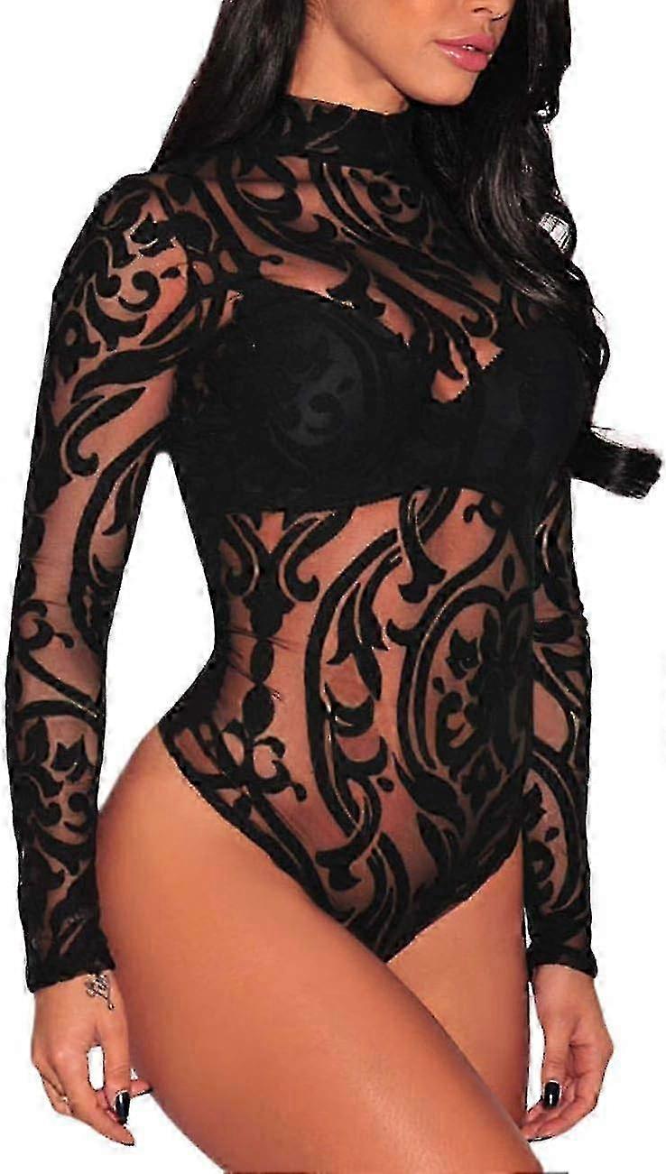 Mayfasey Women's Bodysuits Sleeves Sheer Mesh See Through Jumpsuit Bodysuit Top Leotard_newway 2025