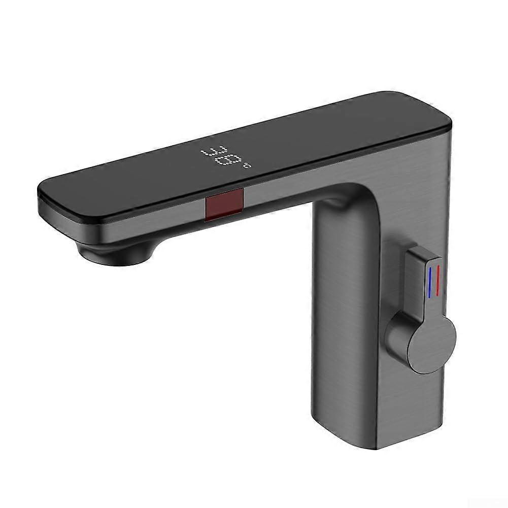 Automatic Sensor Touchless Basin Faucet Copper Material Modern Design Hands  Operation Grey Finish