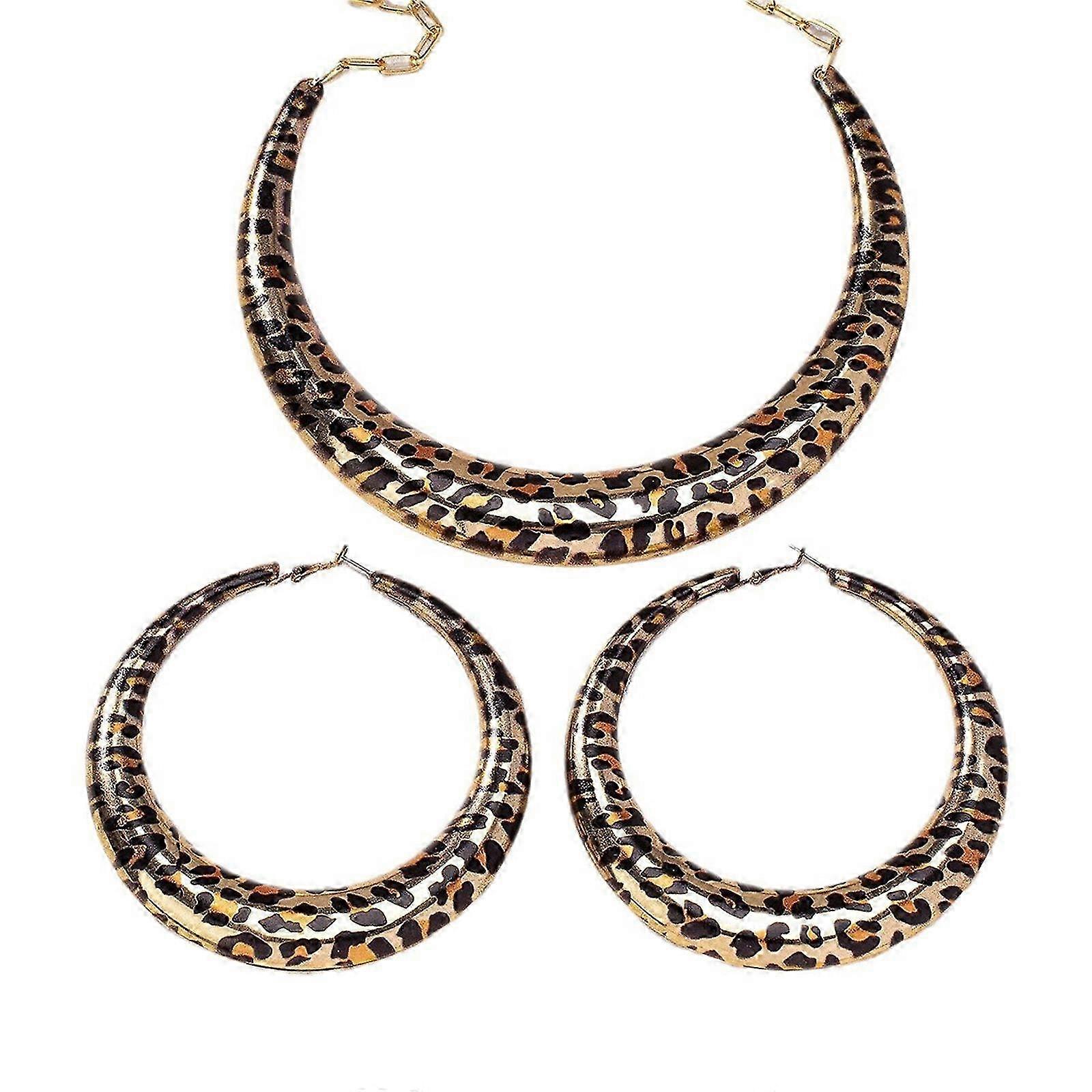 Chic Leopard Print Necklace and Earring Set for Dates - Elegant Animal Print Jewelry