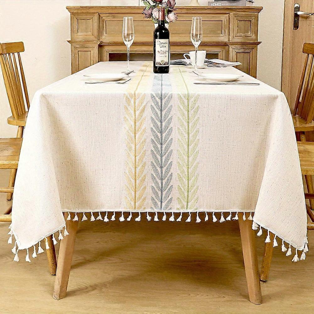 AUMIY Nappe rectangulaire faite main en toile de jute polyester, tissage non textile, élégante, pour table à manger – 1 nappe en coton et lin