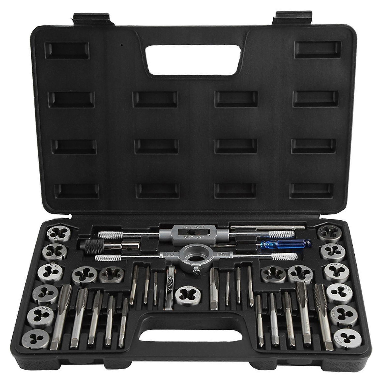 40Pcs M3-M12 Screw Nut Tap and Die Set with Wrenches and Thread Gauge Heavy Duty Hand Tools