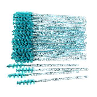 Veeki 100Pcs Disposable Crystal Rod Eyelash Brush Portable Soft Hair Eyelash Comb Solid peacock blue   Rod Spiral Brush Makeup Tool