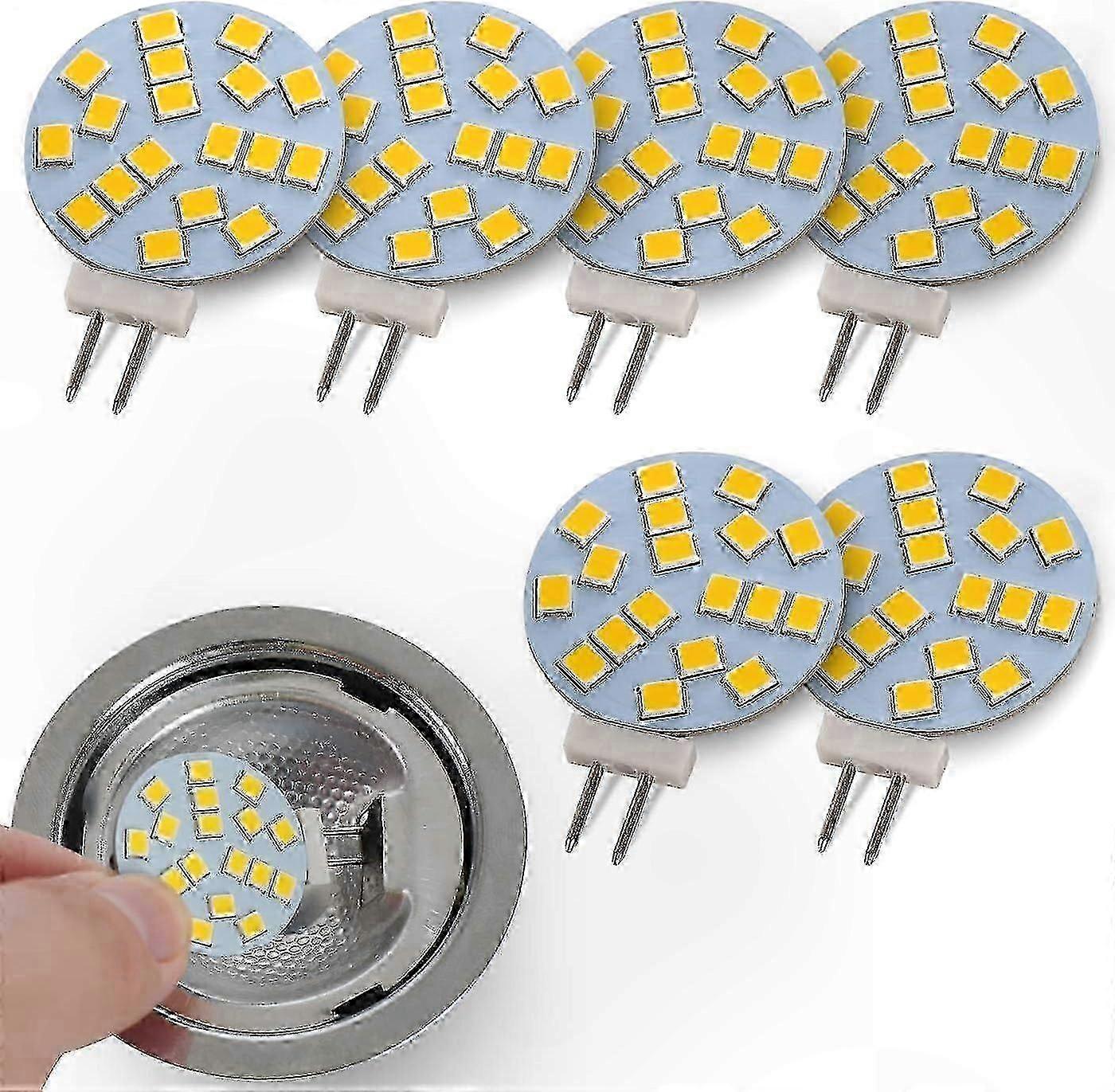 Warm White LED Bulbs, 2W G4 Base, 12V AC/10-30V DC, Recessed Lighting Halogen Replacement, 6 Pack