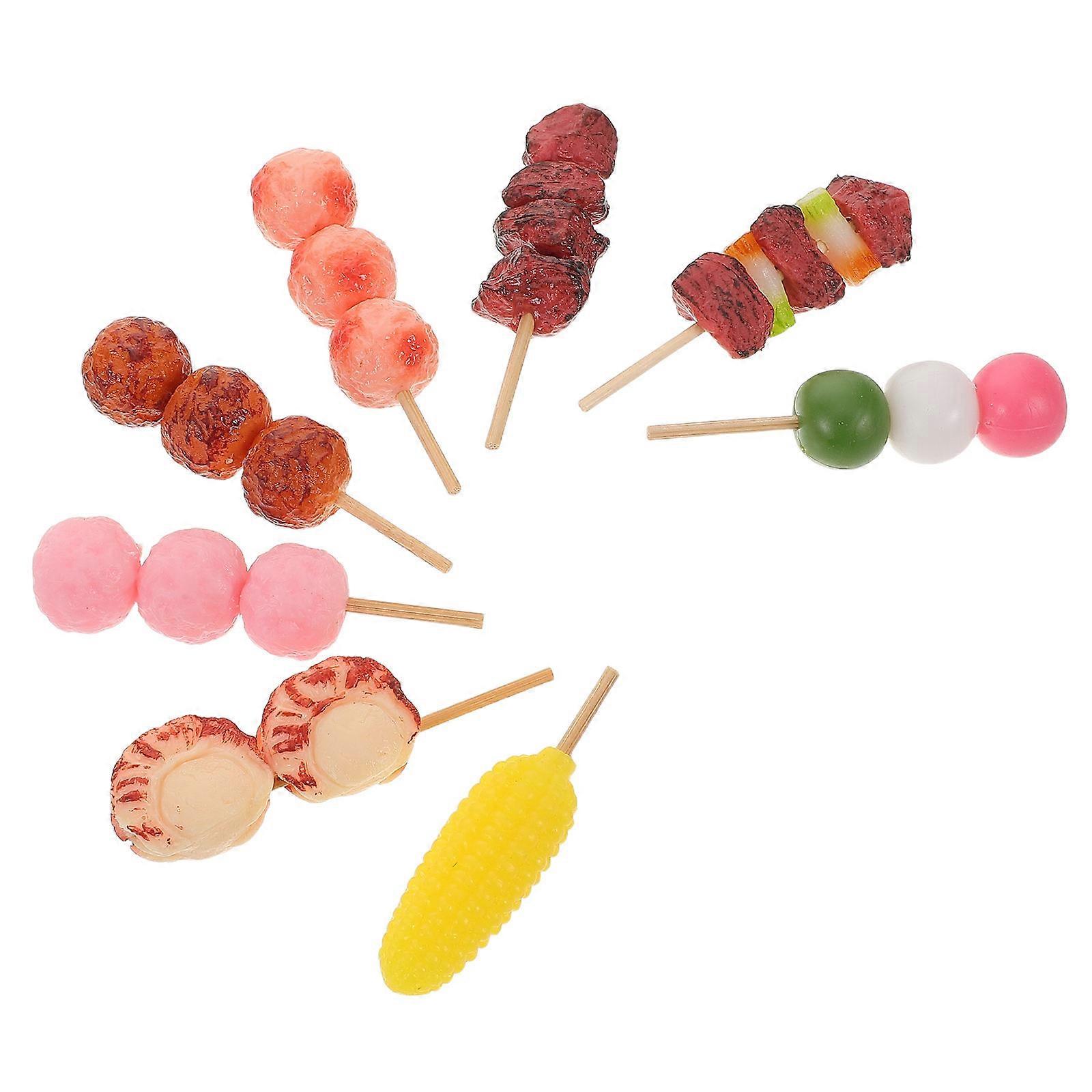 Mini Bbq Skewer Toy for Decoration 16Pcs Assorted Color Pretend Food