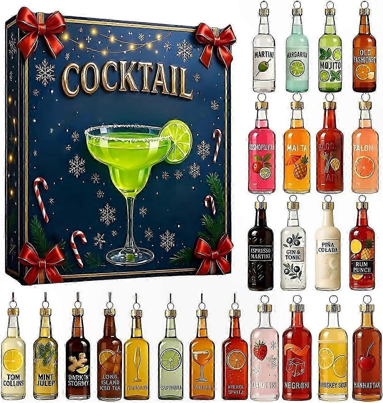 24-Day Cocktail Countdown Calendar with Christmas Acrylic Ornaments for Tree Decor