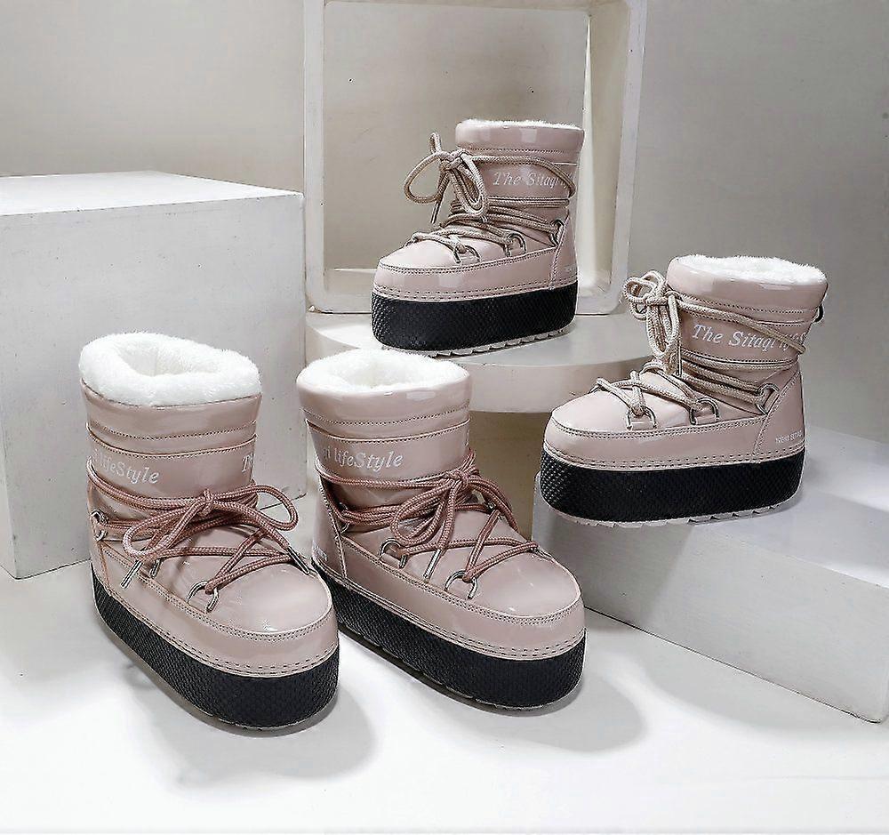 Kids Parent-Child Snow Boots Bright Color Ski Thick Sole Women's Moon Boots Waterproof Anti-Slip Space Boots