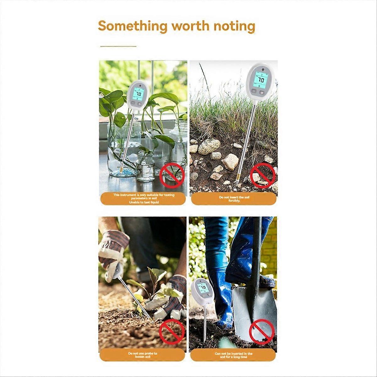 5 in 1 Soil Meter MOIST/NUTR/PH/LIGHT Meter Digital Monitor White