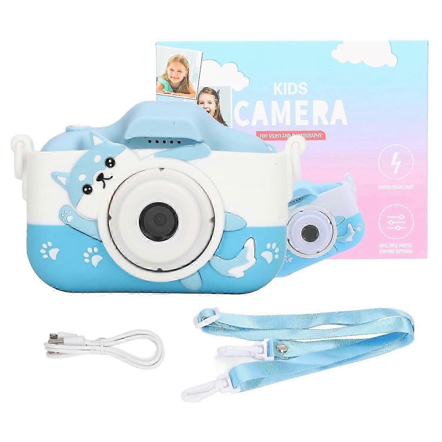 Kids Camera HD Video Dual Camera Built in Games Multi Mode Filter Blue Cute Cartoon Mini Digital Cam