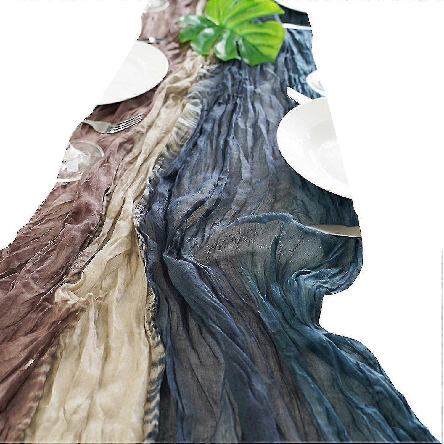 Table Runner Tie Dye Soft Touch Polyester Bohemian Style Cheesecloth Tablecloth Wedding Decor for Ho