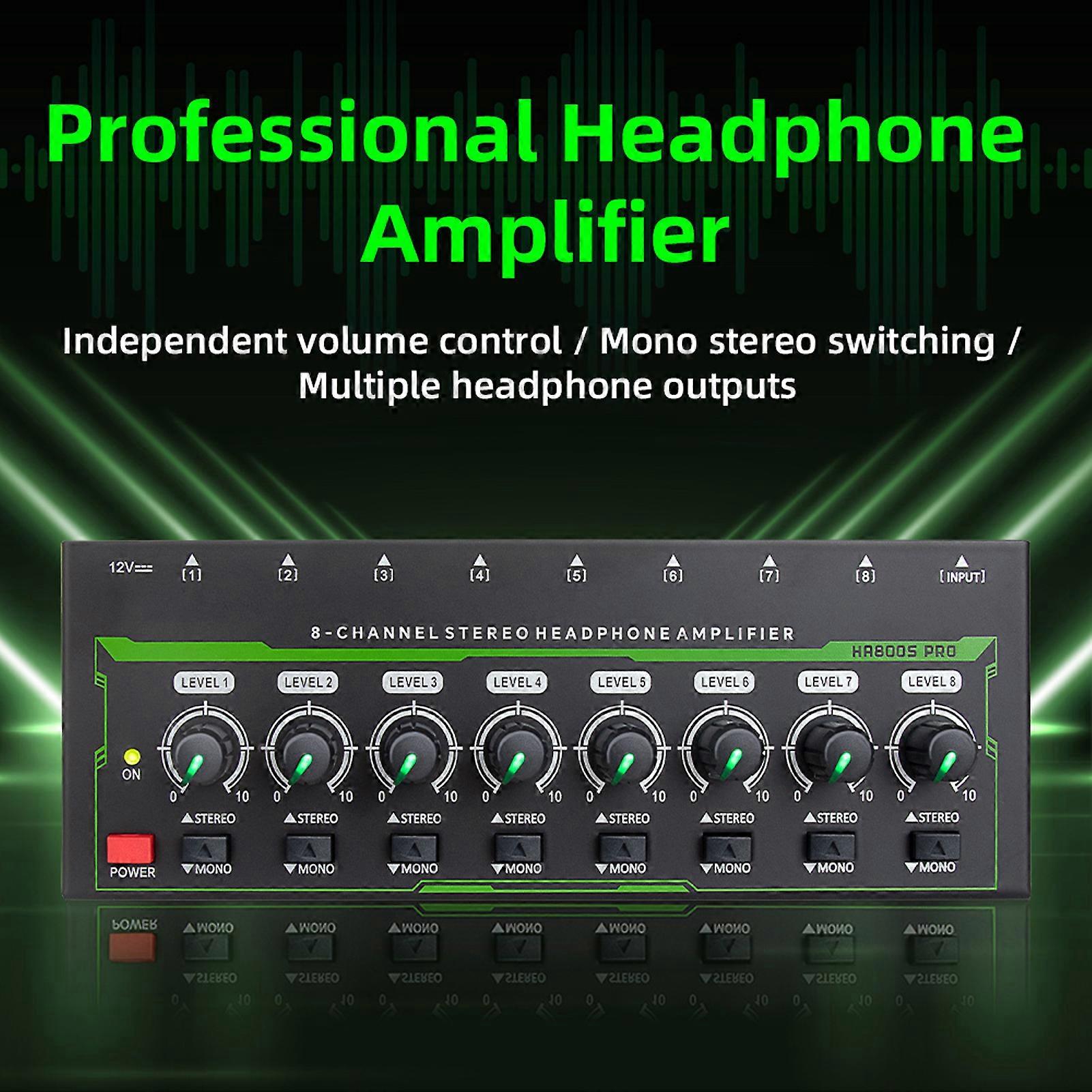 8 Channel Headphone Amplifier 6.35mm Input Output Interface Stereo Headphone Amp Sound Amplifier Portable Earphone Amp Splitter for Stage Studio