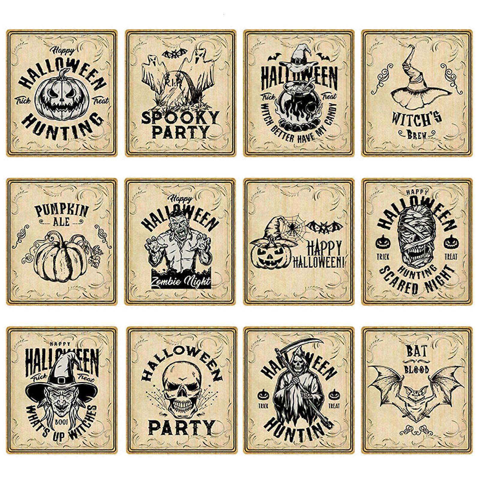 Pack of 12 Removable Potion Labels Waterproof Halloween Decors Easy Peeling Stick Bottle Labels for Glass Bottles Can Jar Multicolor