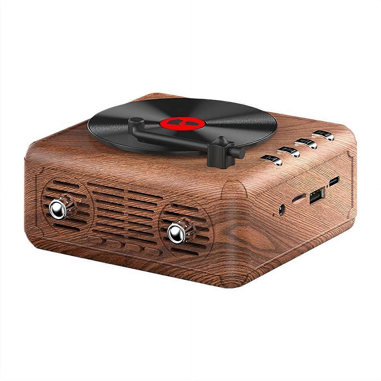 Retro Record Player Bluetooth Speaker Bluetooth 5.0 Portable FM Radio TF Card Playback AUX Input 1000mAh Battery Yellow