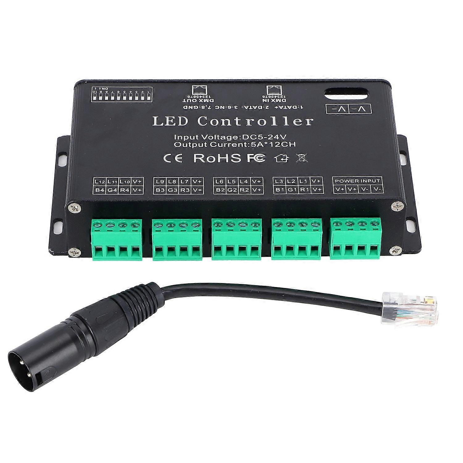 12 Channel DMX Constant Decoder RGB LED Light Strip Controller DMX512 Decoder DC5-24V