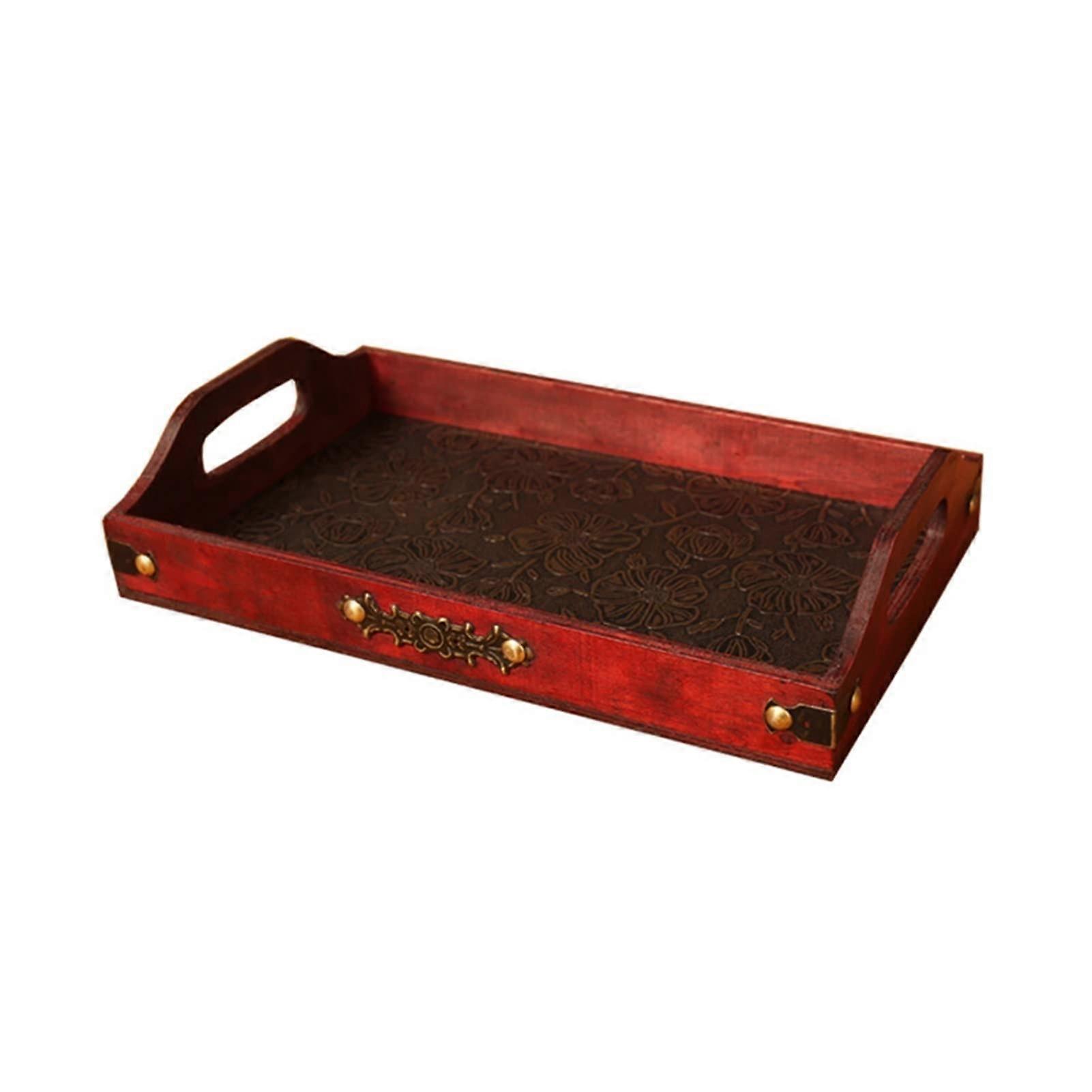 Serving Tray Rectangular Wooden Platter With Integrated Handle And Carved Pattern Farmhouse Pallet Style Large