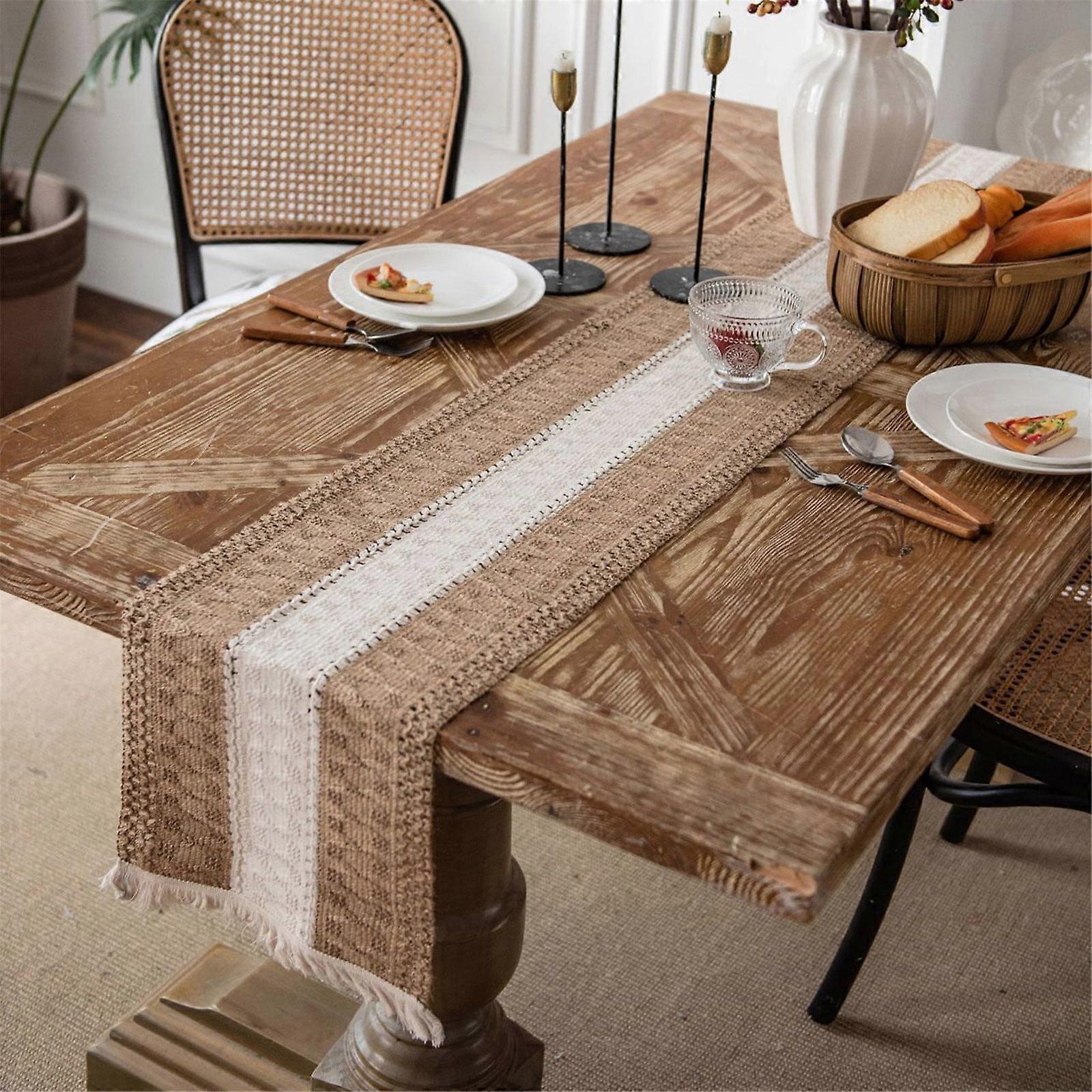 Jacenvly Rustic Boho Table Runner with Fringe, compatible with Christmas Home & Wedding Decor, Kitchen Tablecloth
