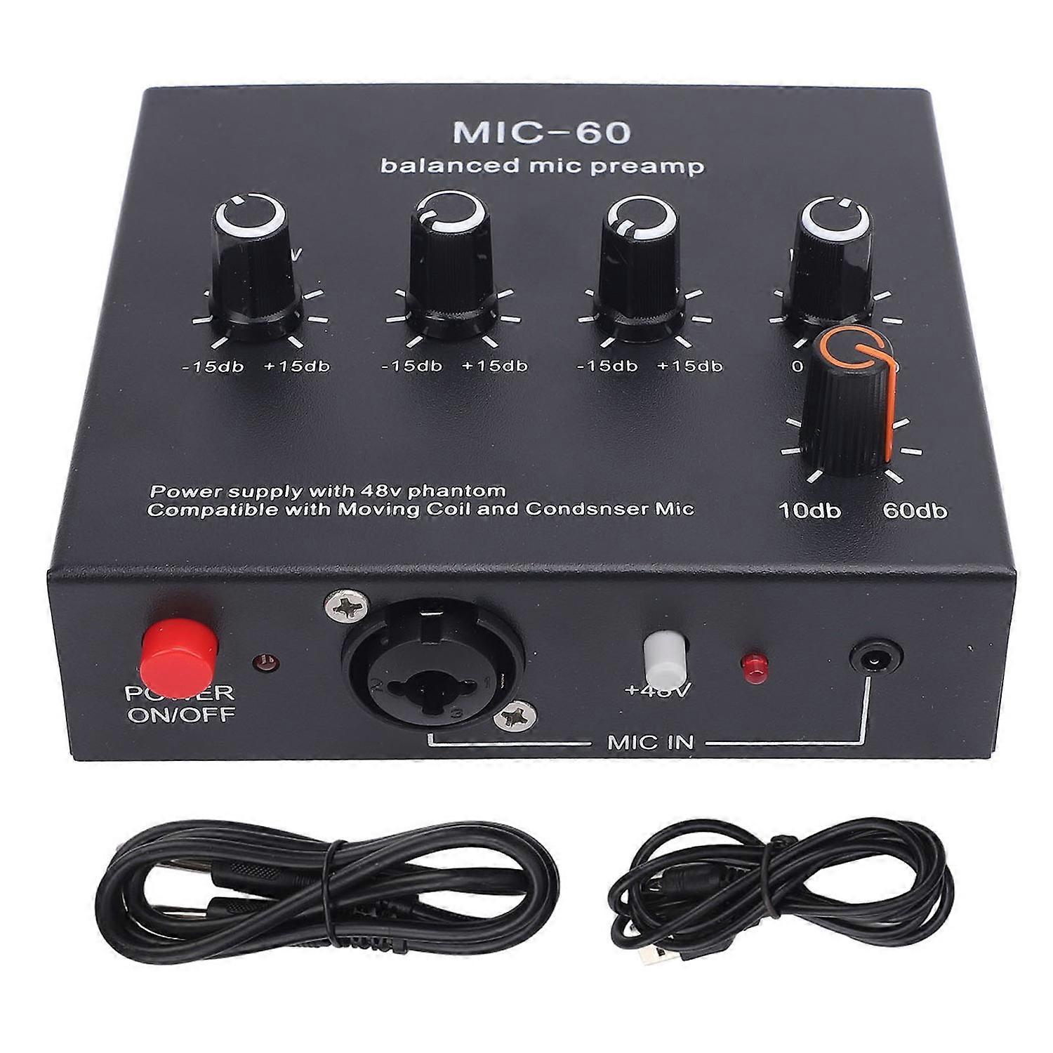 Microphone Preamp Enhance Sound Quality 48V Power XLR Output Dynamic and Condenser Mic Booster for R