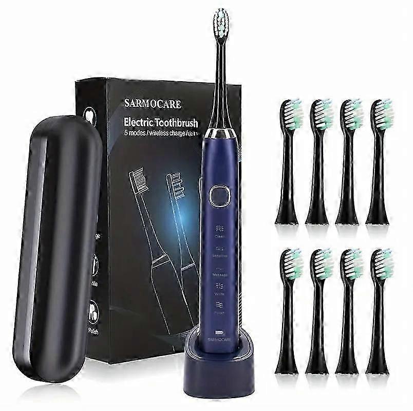 Sarmocare S100ソニック電動歯ブラシUSB充電式防水、8ブラシヘッド付きデンタルケアクリーニングキット