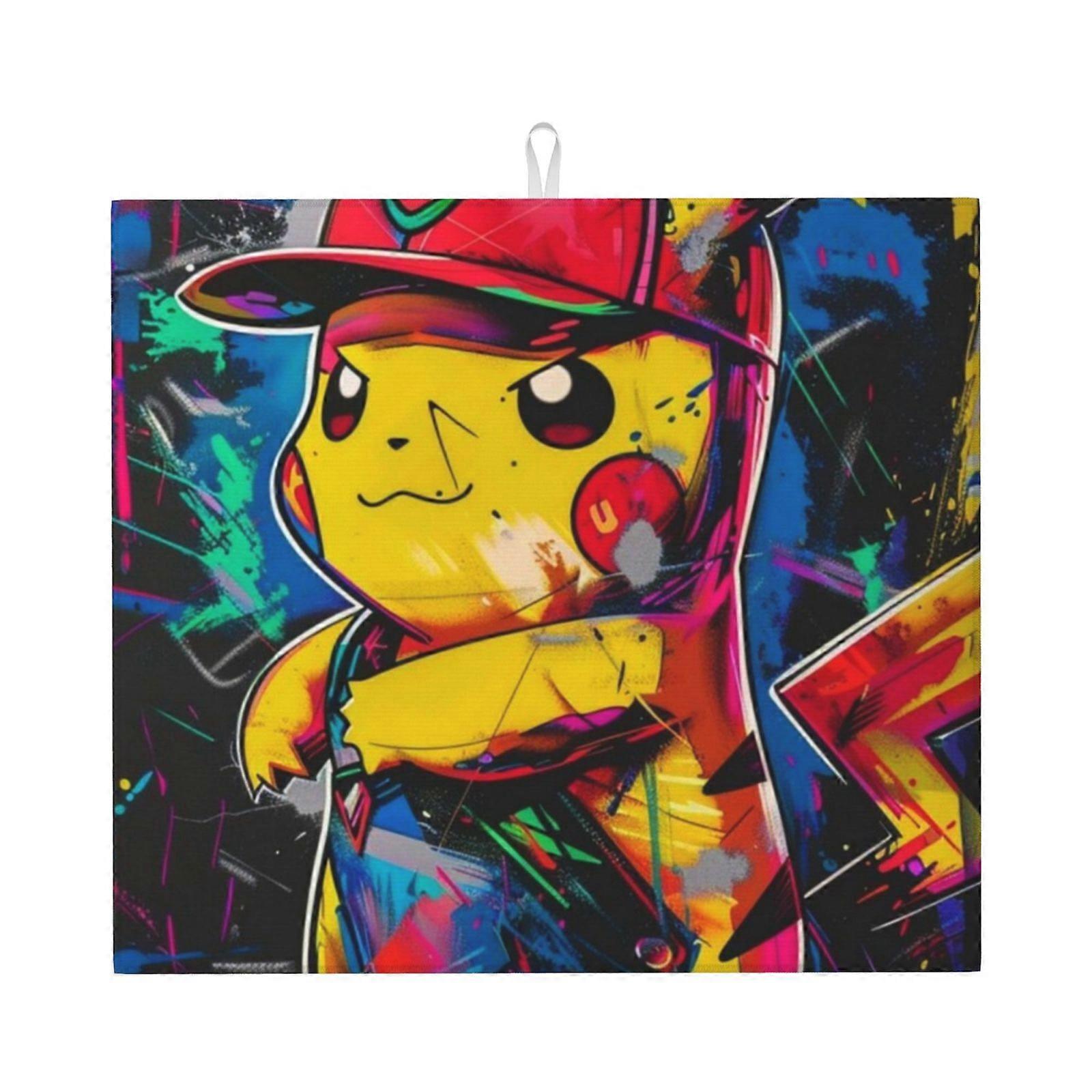 Pikachu Dish Drying Mat For Kitchen Counter, Microfiber Dish Mat, Fast Absorbent Draining Pad