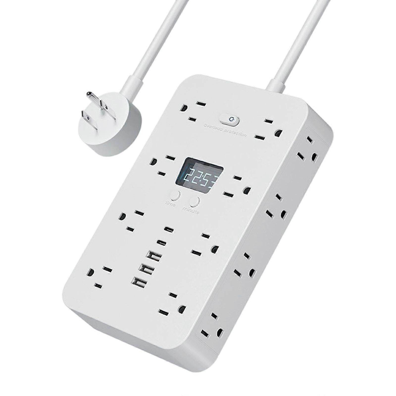 Multi Device Charging Station Fast Charging Power Strips Surges Protectors Charging Station with 3 USB Port 2 Type C Port  White