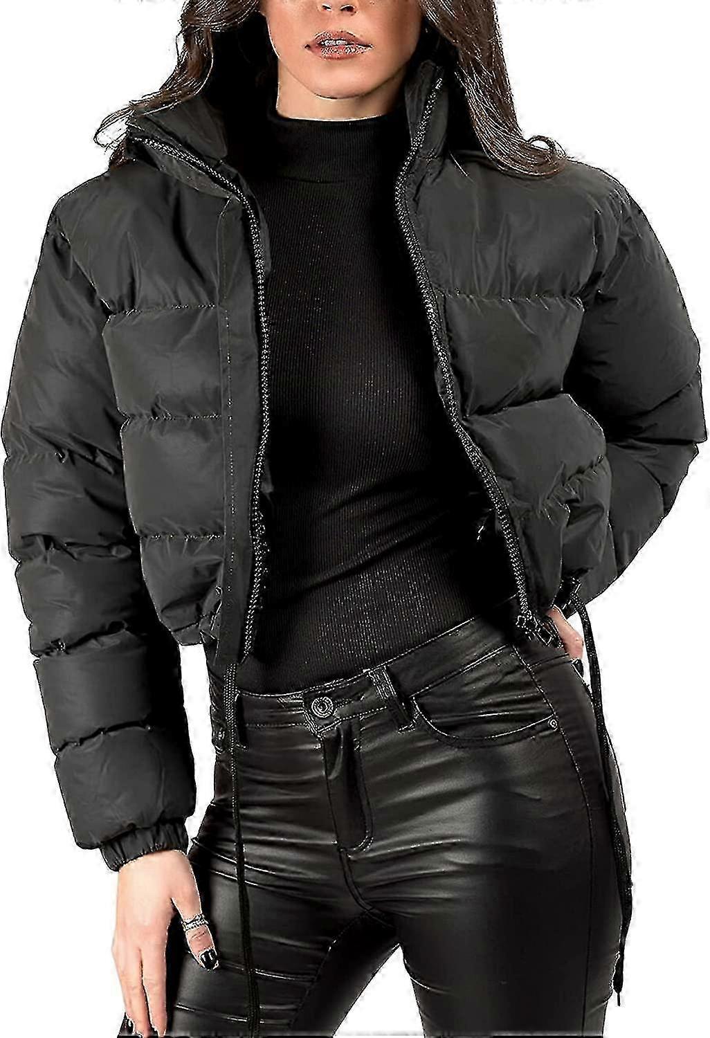 Zip Up Puffer Jacket for Women Cropped Style with Drawstring