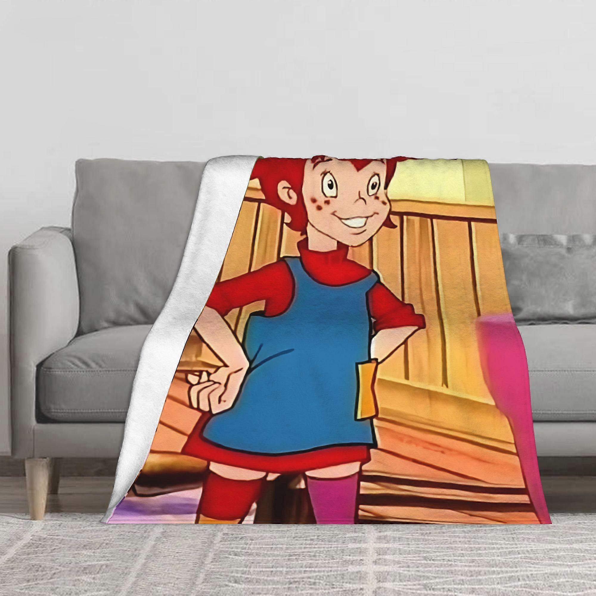 Pippi Background Flannel Blanket - Soft Warm All-Season Throw with Vibrant Cartoon Character Print, Durable Cozy Blanket-qazxc144