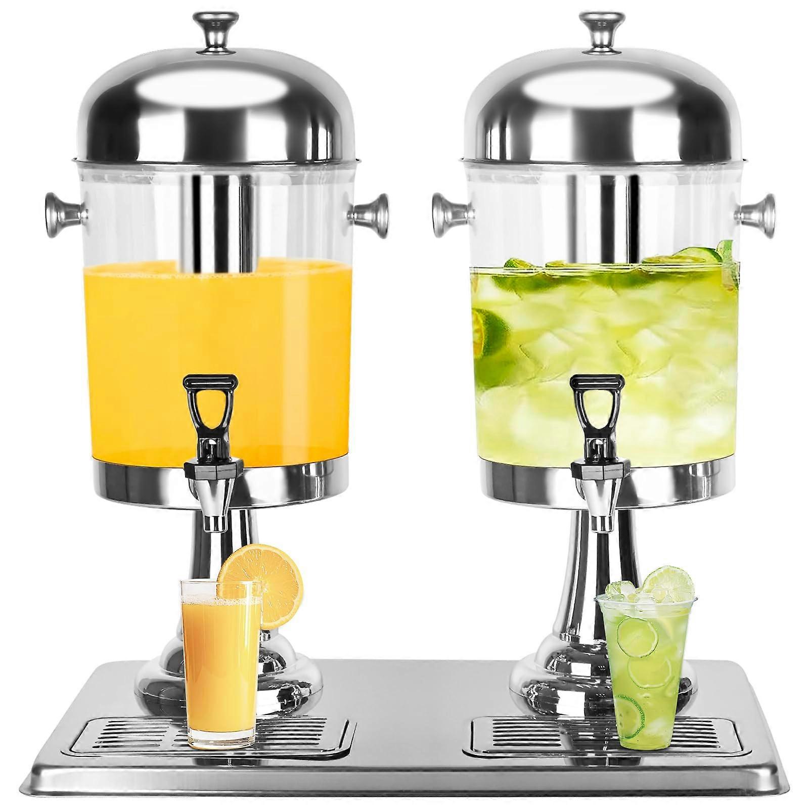 Drink Dispenser with Stand, 4.2 Gallon Stainless Steel Dual Juice Container with Ice Core and Drip Trays for Parties, Buffet and Home Use