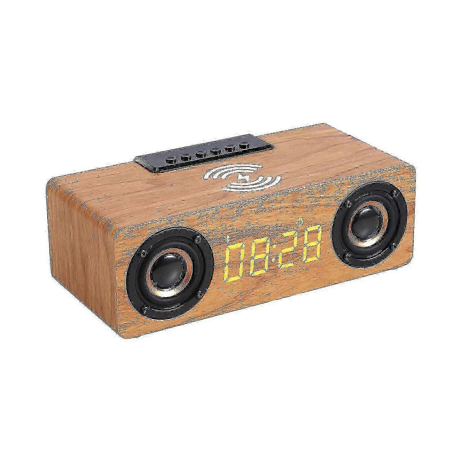 Wooden Wireless Charging Bluetooth Speakers Multifunctional Clock Alarm Clock U Disk Plug-in Card Small Audio High-power Subwoofer Fm 25-26