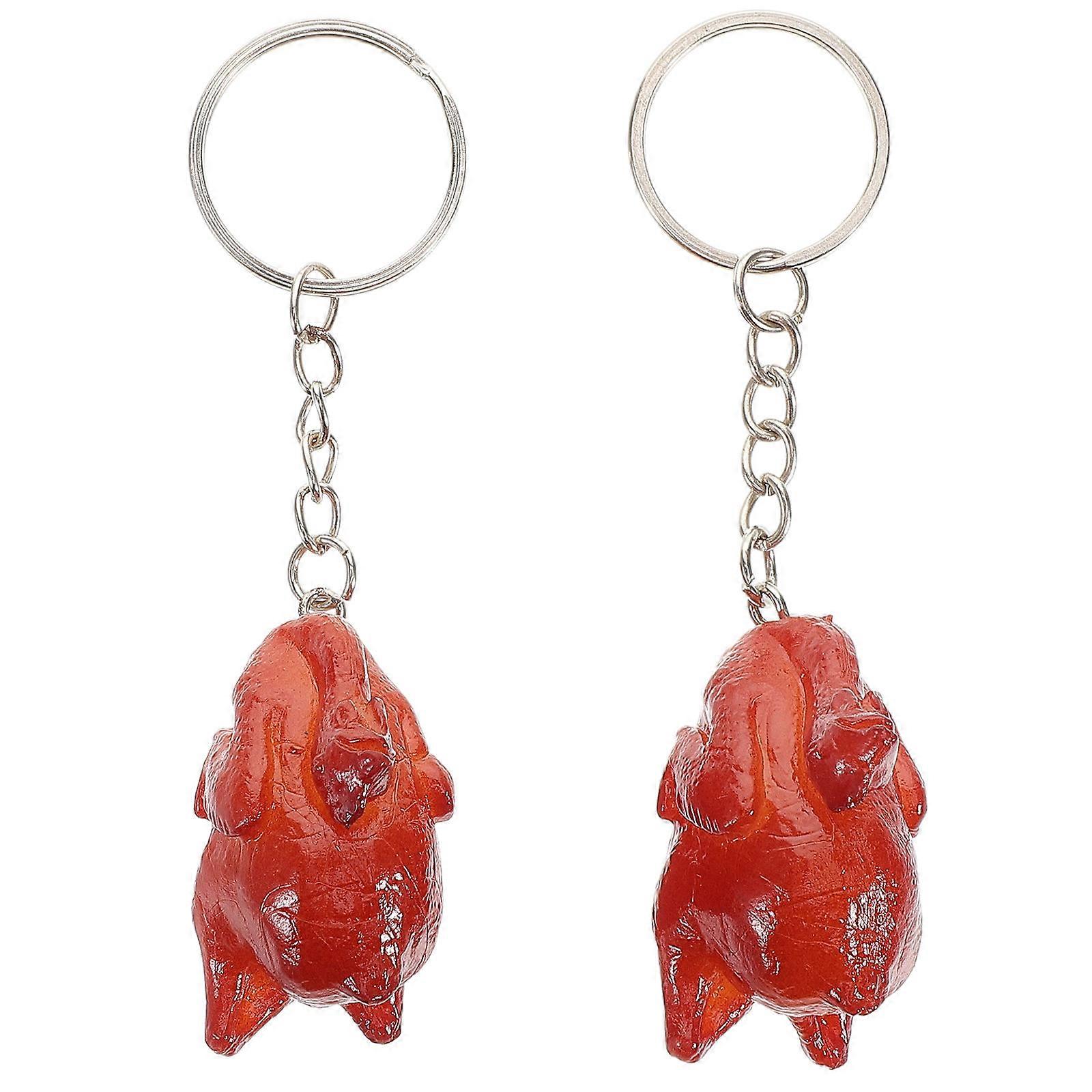 Food Keychains Realistic Roast Chicken Keychain Assorted Color 10.10X3.00X2.70CM Key Accessories Cute 2Pcs