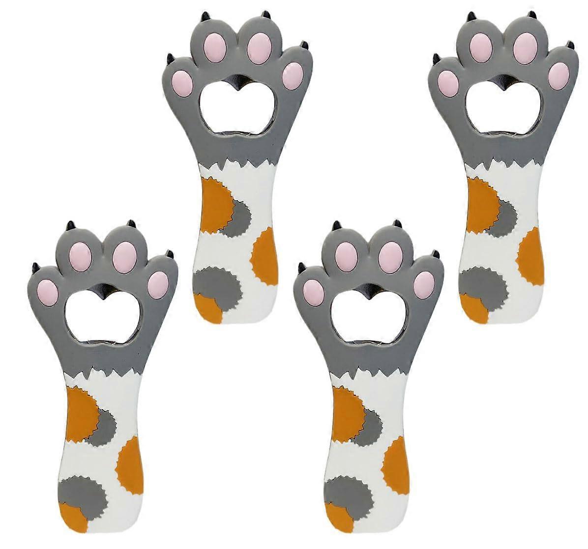Magnetic Beer Bottle Opener Set Cat Paw Design for Fridge Stainless Steel OneHanded Use 4 Pack