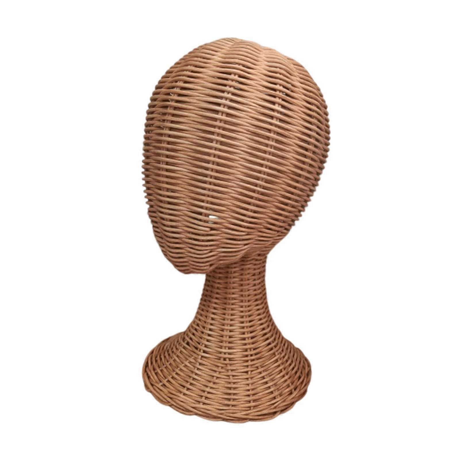Mannequin Head with Stable Enlarged Base for Hats and Wigs, Rattan Freestanding Display Stand